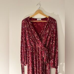 Burgundy floral dress made in Guatemala